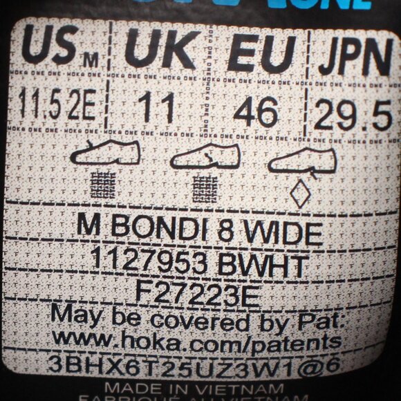 Hoka One One Bondi 8 Mens Size 11.5 EE Black Running Shoes Sneakers 1127953 BWHT - Picture 3 of 11